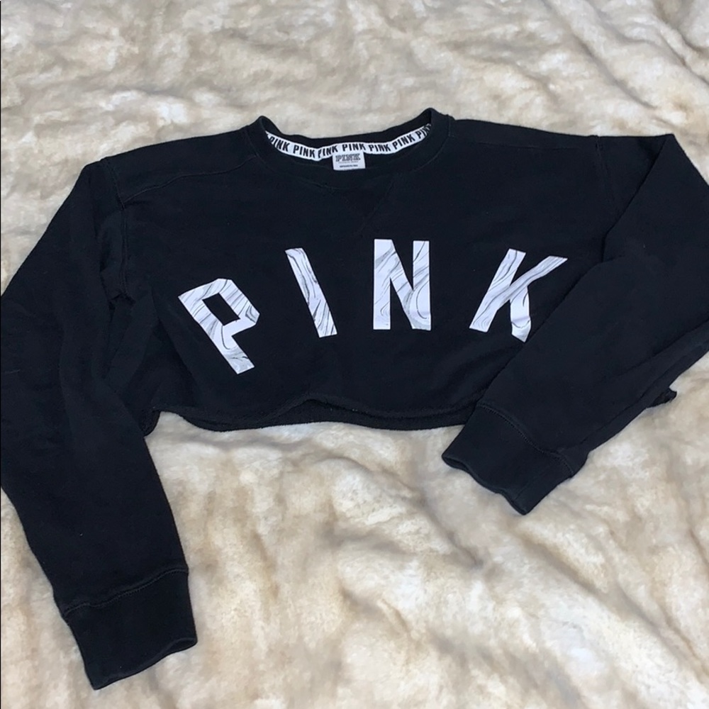 PINK VS Marble Logo Cropped Crewneck